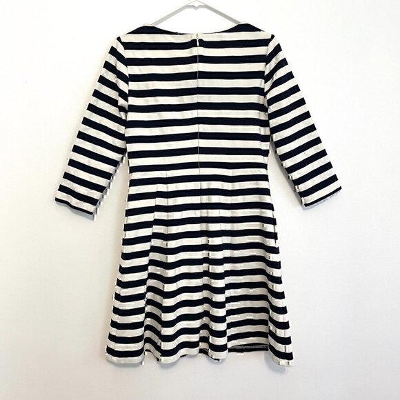 ELIZA J Navy Blue White Striped Square Neck 3/4 Sleeve Mini Fit & Flare Dress 8 - Picture 7 of 12
